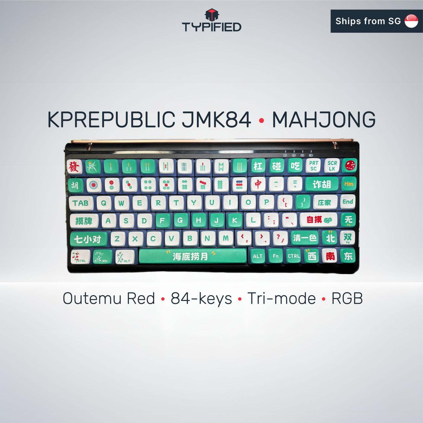 KPrepublic JMK84 + Outemu Red + Mahjong-themed Keycaps