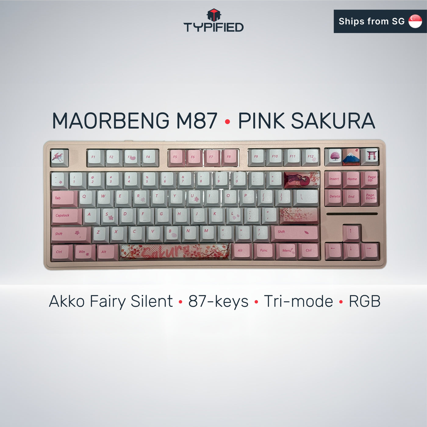Keyboard Bundle: Maorbeng M87 Barebone + Akko Fairy Silent + Pink Sakura Keycap (Cherry Profile)